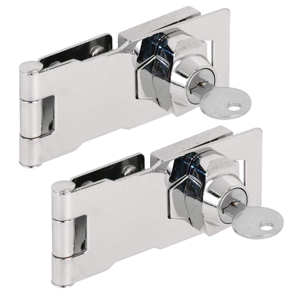  [AUSTRALIA] - (2 Packs) Keyed Different Hasp Locks – Twist Knob Keyed Locking Hasp for Small Doors, Cabinets and More, 4” x 1-5/8”, Stainless Steel Steel, Chrome Plated Hasp Lock with Keys … (A)