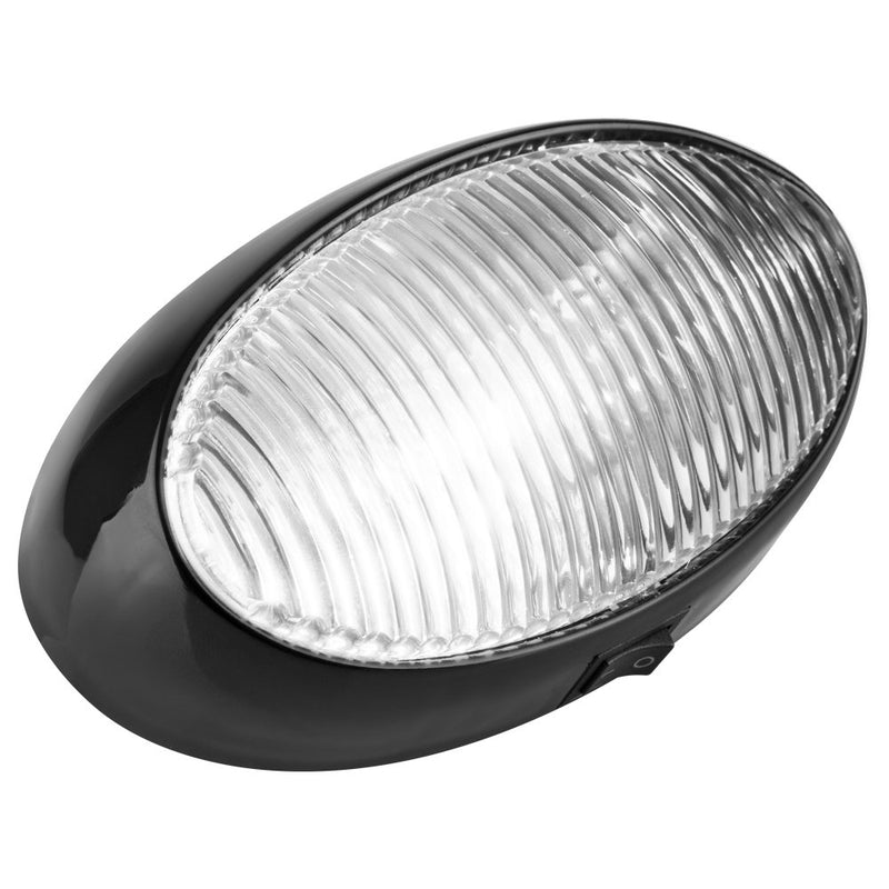  [AUSTRALIA] - Lumitronics RV 12V LED Oval Porch Utility Light with On/Off Switch - Clear & Amber Lenses (Black) With Switch - LED Black Base