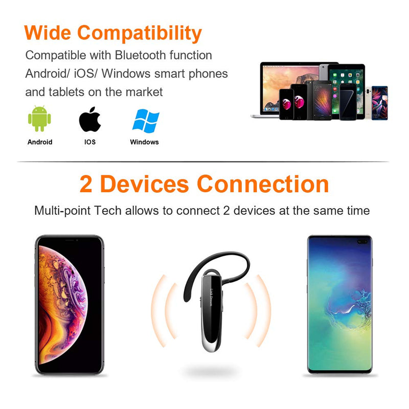  [AUSTRALIA] - Link Dream Bluetooth Earpiece for Cell Phones Wireless V5.0 Hands Free Headset Noise Canceling Mic 24Hrs Talking 1440Hrs Standby Compatible with Mobile Phone Tablet Laptop for Work from Home Driver BLACK