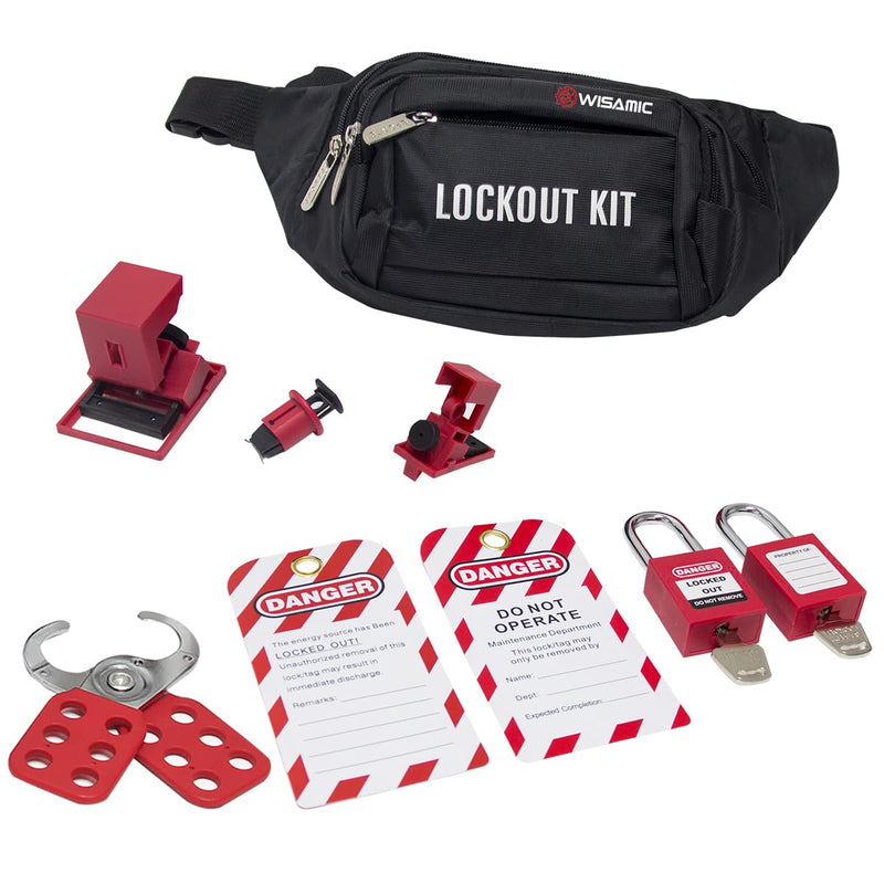  [AUSTRALIA] - Wisamic Lockout Tagout Kit - Group Lockout Hasps, Lockout Tag, Clamp-On Circuit Breaker Lockout, Universal Multi- Pole Breaker with Waist Bag Medium