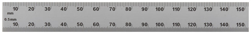 Mitutoyo 182-107, Steel Rule, 6"/150mm ( 1/10, 1/100", 1mm, 0.5mm), 3/64" Thick X 3/4" Wide, Satin Chrome Finish Tempered Stainless Steel - LeoForward Australia