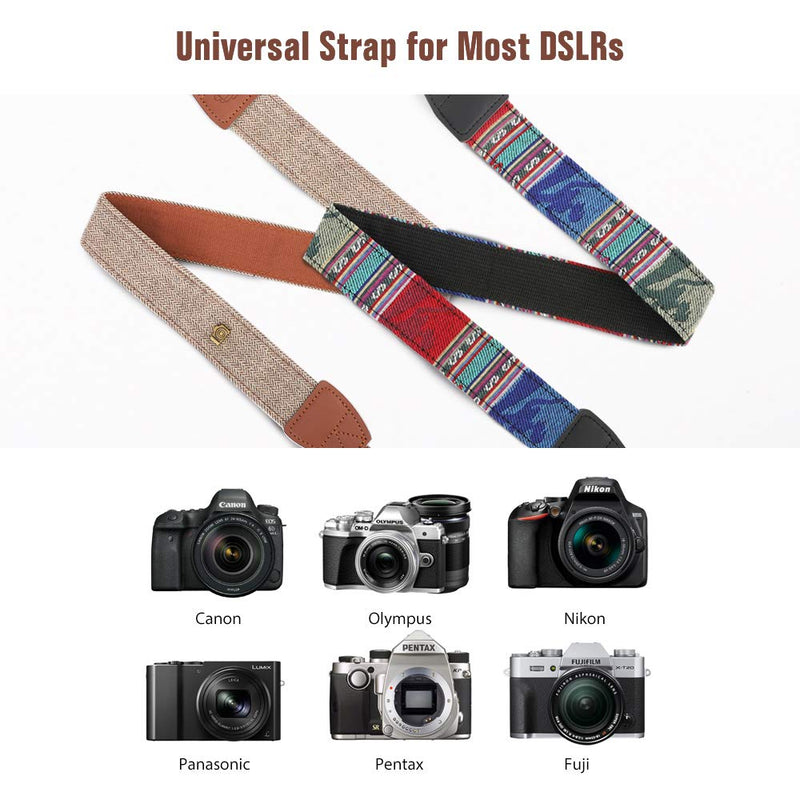  [AUSTRALIA] - MoKo Camera Strap [2 Pack], Cotton Canvas Braided Adjustable Universal Sling Shoulder Neck Belt for All DSLR Digital Camera Canon, Fuji, Nikon, Olympus, Panasonic, Pentax, Sony - Bohemia Blue + Khaki 2 PCS