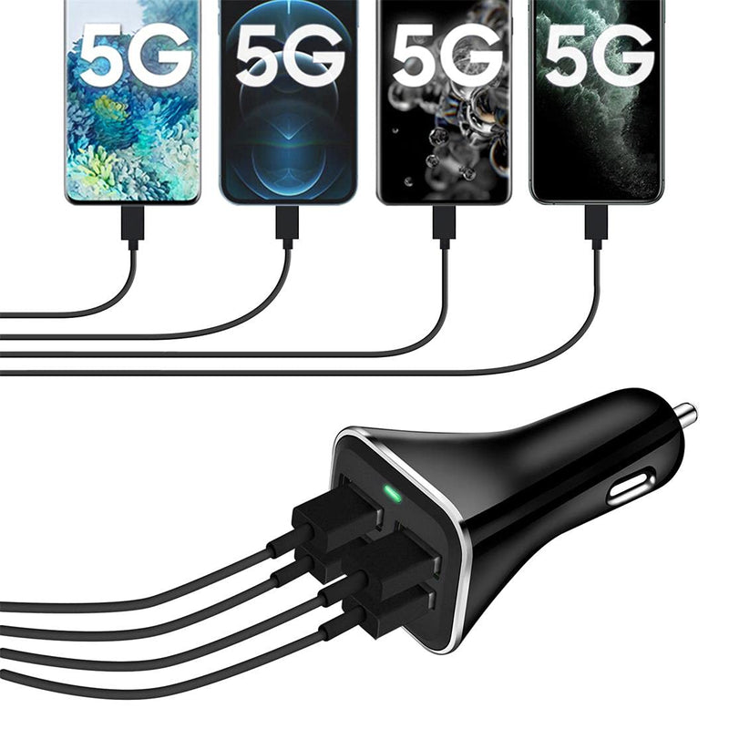 [AUSTRALIA] - USB Car Charger Adapter, QC 3.0 Fast car Charger, 4-Port Multi 9.6 Amp 48W Rapid Car Charger Compatible with iPhone 13/12/11 Pro Max, Samsung Galaxy S20 Ultra/Note20, LG, Pixel and More. 1black