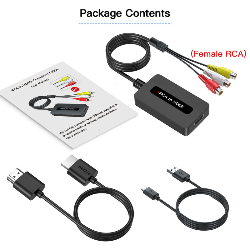  [AUSTRALIA] - TIXILINBI Female RCA to HDMI Cable Converter with HDMI and RCA Cables, CVBS Composite AV to HDMI Converter, RCA HDMI Adapter, Full HD 720P/1080P Output Switch for N64/ PS2/ Wii with Male RCA