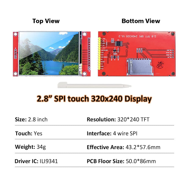  [AUSTRALIA] - Hosyond 2.8 Inches TFT LCD Touch Screen Shield Display Module 320x240 SPI Serial ILI9341 with Touch Pen Compatible with Arduino R3 Development Board 2.8 inch SPI