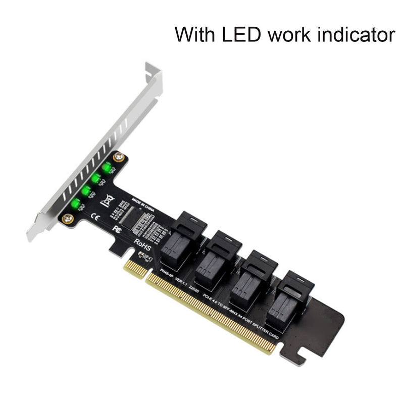  [AUSTRALIA] - PUSOKEI PCIE to U.2 Adapter Card, PCIE X16 to 4 Port U.2 NVME SFF-8643/8639 Expansion Card, PCIE 4.0 U.2 Split Card with LED Indicator for Windows