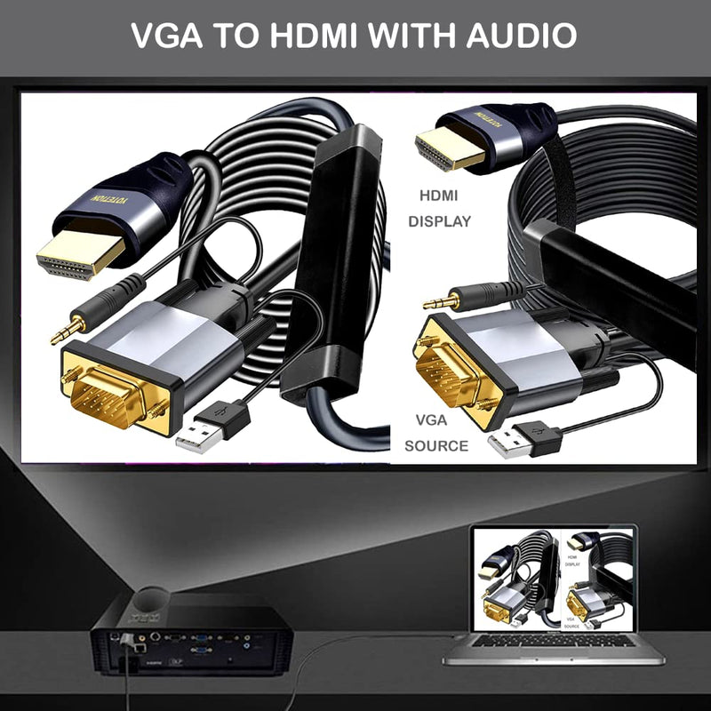  [AUSTRALIA] - VGA to HDMI Adapter 25FT, with Audio VGA to HDMI Converter VGA to HDMI Cable with Audio, Active Male VGA-HDMI Out Lead Video Adattatore Cord for Computer,Laptop,Projector