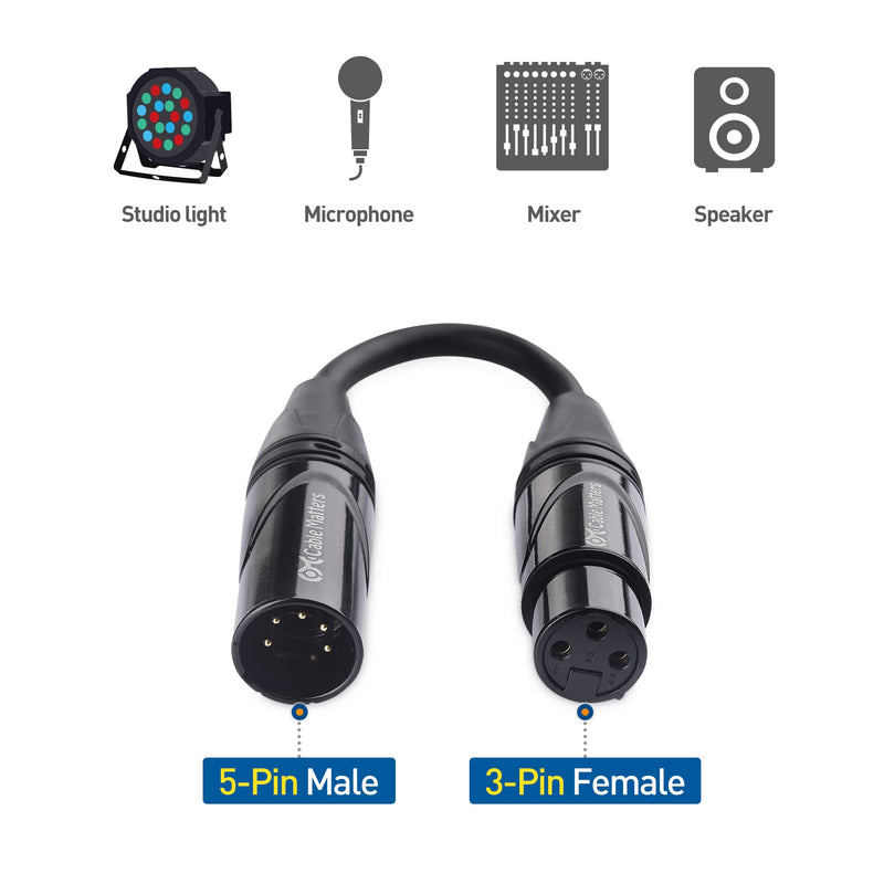  [AUSTRALIA] - Cable Matters 2-Pack 5 Pin to 3 Pin DMX Lighting Cable 6 Inches (5-Pin Male to 3-Pin Female XLR Cable, 3 Pin to 5 Pin DMX Adapter Cable) in Black