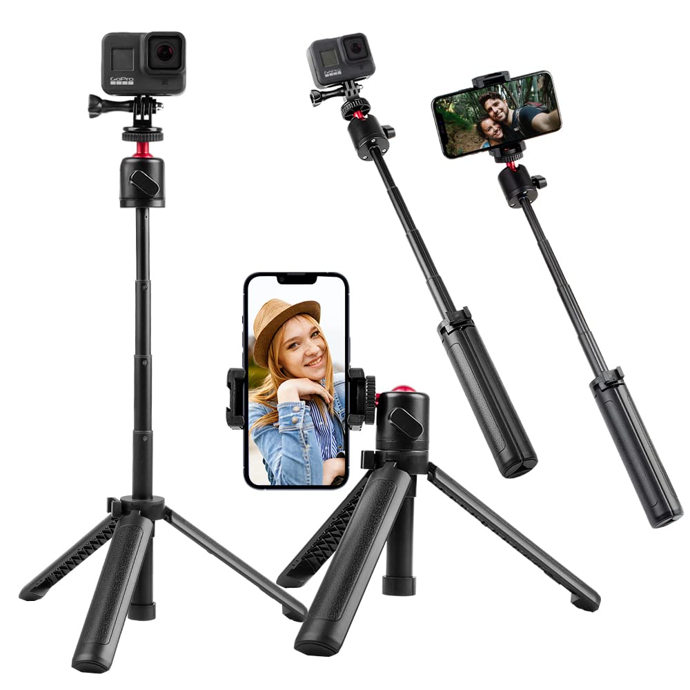  [AUSTRALIA] - Taisioner Medium Selfie Stick Desk Tripod Handle Grip Mount Three in One for GoPro AKASO DJI Action Camera and Smart Phone Vlog/POV Accessories