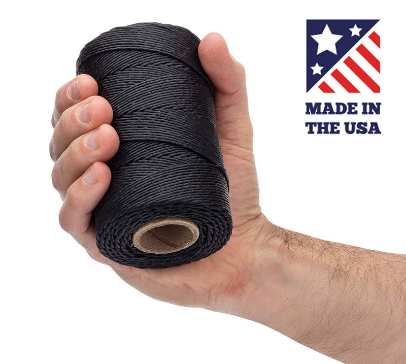  [AUSTRALIA] - Waxed Twine 160 LBS Tensile Strength (2-Pack) 1,005 feet per roll (335 Yards) | 9-ply | 100% Polyester | Black Cable Tie Down Wax Lacing Cord