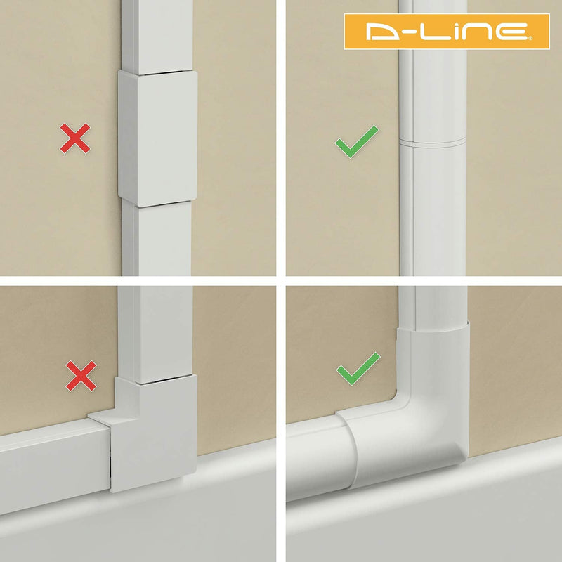  [AUSTRALIA] - D-Line 2x Small Cable Raceway 39" Lengths & Accessory Pack - 2x 0.78" (W) x 0.39" (H) x 39" Lengths (6.56ft Total) with 13 Accessories - White