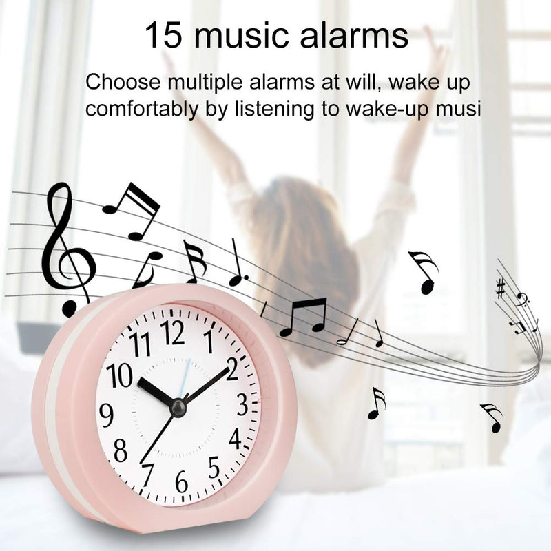  [AUSTRALIA] - Analog Alarm Clock, 4 inch Super Silent Non Ticking Small Clock with Snooze and Night Light, Battery Operated Travel Alarm Clock, Simply Design, for Bedroom, Bedside, Desk(Pink) Pink