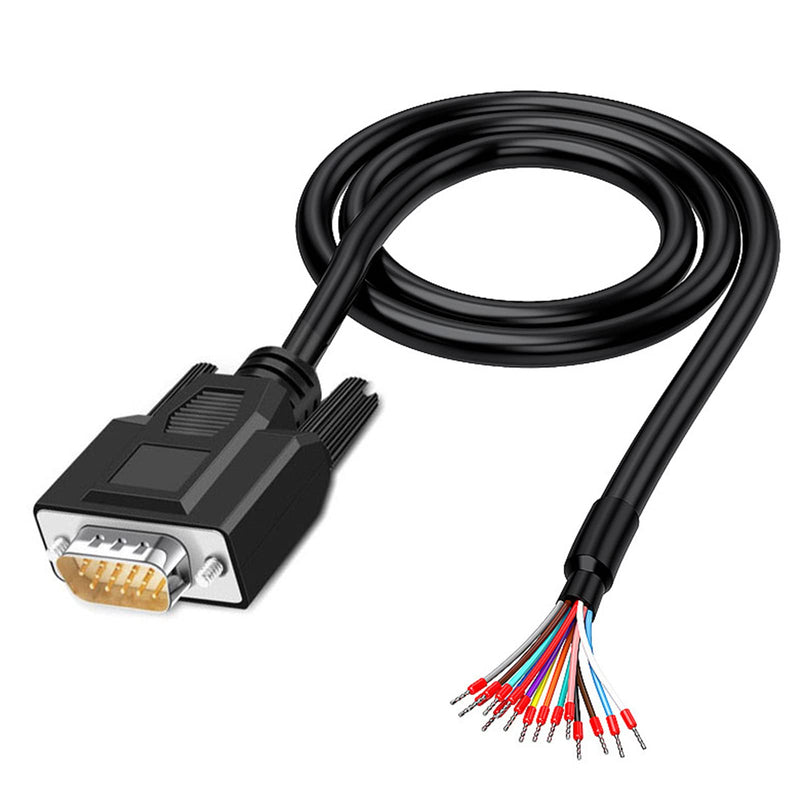  [AUSTRALIA] - Jienk 6.56Ft 24AWG HD15 Male RS232 15Pin Serial Extension Cable, DB15 3Row 15-Pin Gold Plated Connector with Bare Wire End Cable VGA Male