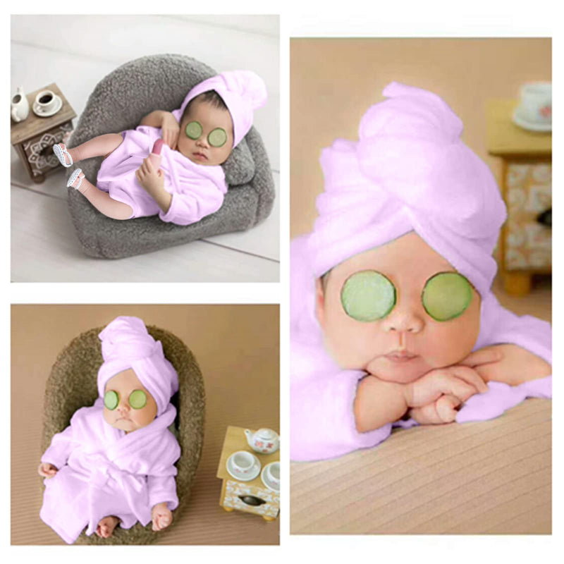  [AUSTRALIA] - SPOKKI Newborn Photography Props Baby Girl 5 PCS Bathrobes Bath Towel Outfit with Slippers Cucumber Photo Props for Infant Boys Girls(0-6 Months) (Purple) Purple