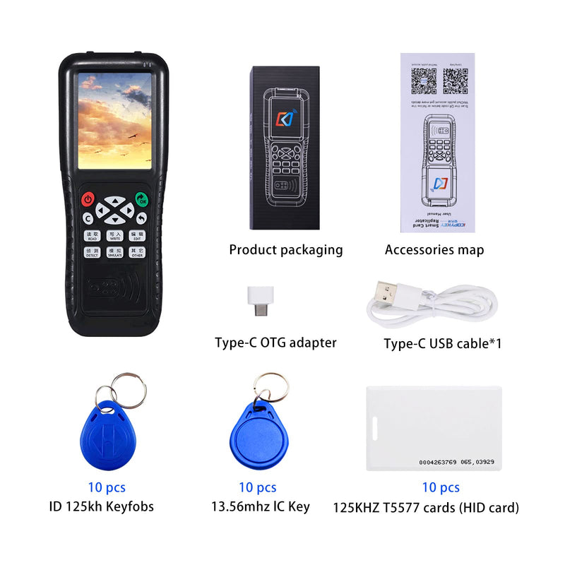  [AUSTRALIA] - NFC RFID Card Copier Reader Writer, NFC Smart Card Reader Writer RFID Copier, English Version iCopy X100 NFC ID IC Reader Writer+10pcs 125khz Cards+10pcs ID 125khz Keyfobs+10pcs 13.56MHz IC Key