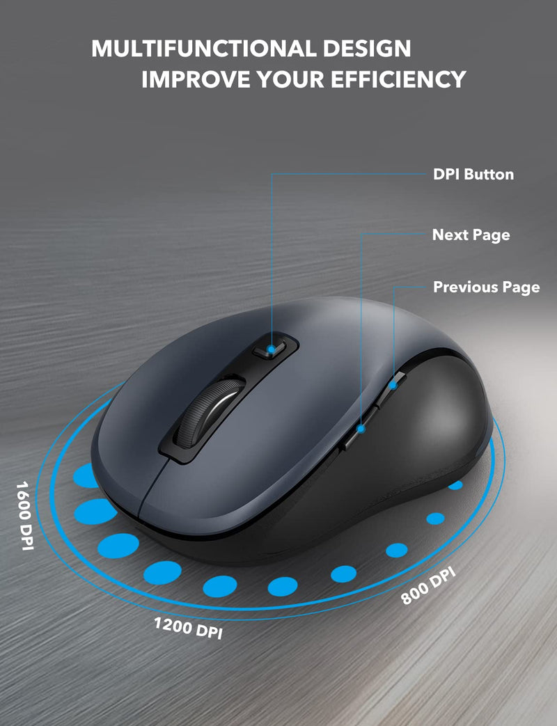  [AUSTRALIA] - Wireless Mouse for Laptop, Trueque 2.4G Ergonomic Computer Mouse with 3 Adjustable DPI Levels, Page Up & Down Buttons, USB Mouse for Chromebook, PC, Desktop, Notebook, MacBook (Grey) Grey