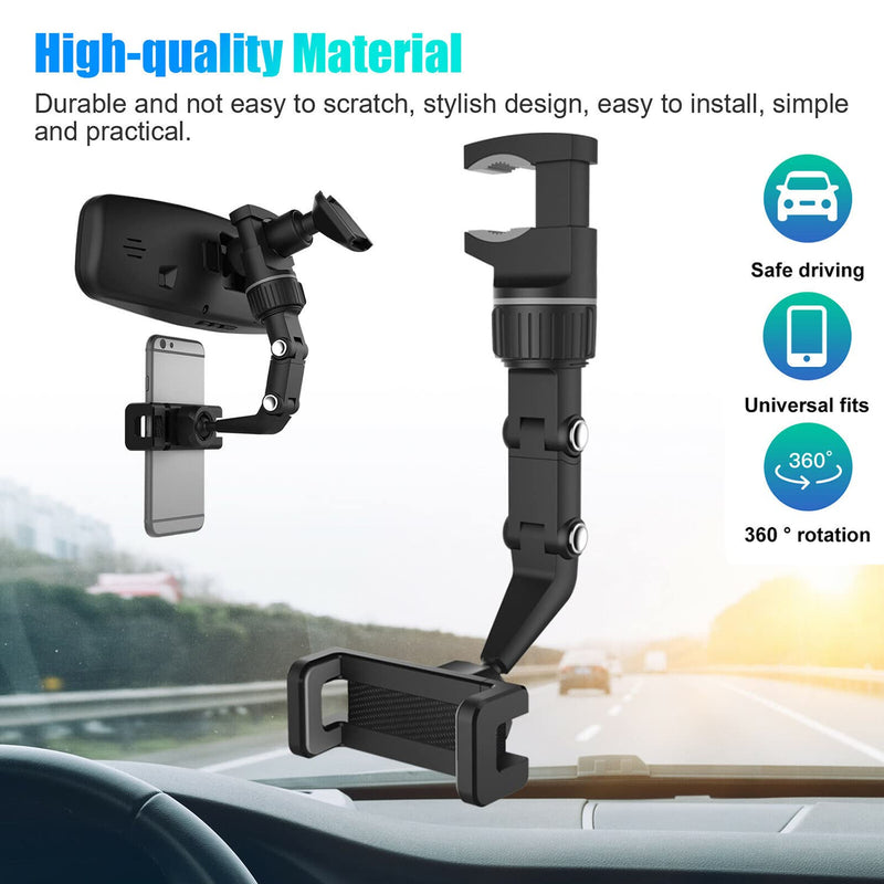  [AUSTRALIA] - HiYi Car Mount Phone GPS Holder, 1Pc Auto Rearview Mirror Seat Hanging Clip Bracket Cell Phone Stand, Universal Multifunctional 360 Degree Rotatable Mobile Phone Holder (Gray)