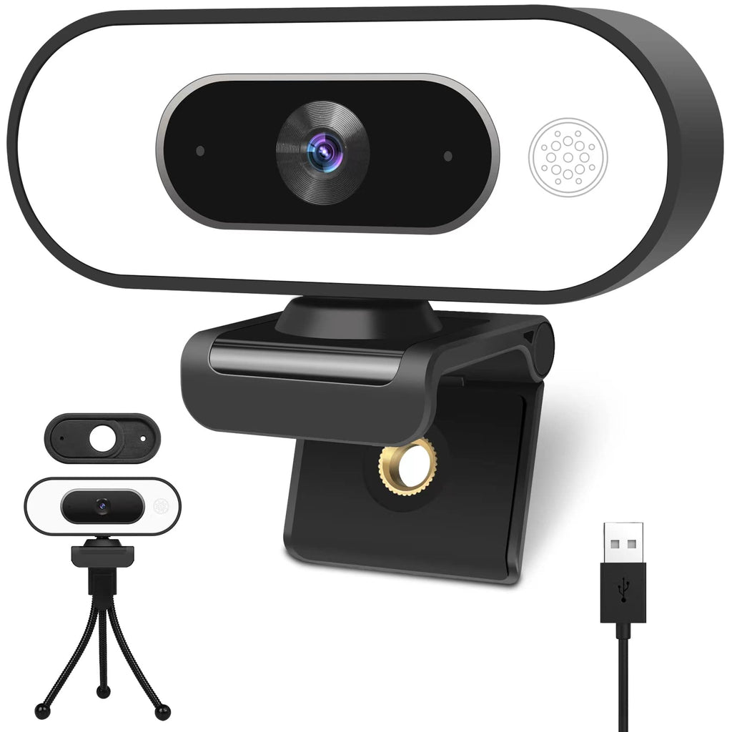  [AUSTRALIA] - Webcam with Ring Light - Plug and Play, Privacy Cover and Tripod Included, 1080P Full HD Pro Streaming Web Camera with Microphone, USB Computer Camera for PC Mac Laptop Desktop