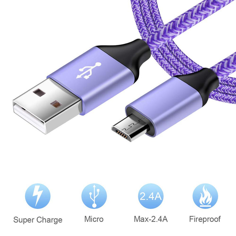  [AUSTRALIA] - Android Charging Block, Micro Charging Cable 6ft, Dual Port Wall Charger Plug with Fast Charge Phone Charger Cord Android Compatible for Samsung Galaxy S7 S6,Note 4 5,Tab S2,Kindle Fire 7,LG K8 K30 White,Purple