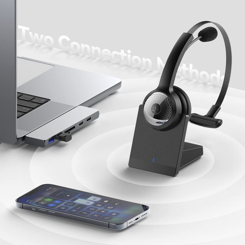  [AUSTRALIA] - Wireless Headset for Computer, BRAMMAR Bluetooth Headset with Noise Cancelling Microphone for PC, 35H Lightweight USB Headset with Mute Button, Suitable for Remote Working/Call Center/Online Class BM201