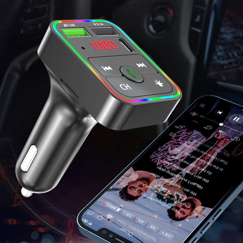  [AUSTRALIA] - Car FM Transmitter, Wireless Bluetooth 5.0 MP3 Player Radio Adapter Car Kit, PD3.0 Type C 20W+QC3.0 Car Fast Charger, Hands Free Calling, Bass Lossless Hi-Fi Sound Support U Disk