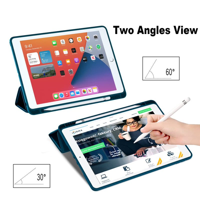  [AUSTRALIA] - Akkerds Case Compatible with iPad 10.2 Inch 2021/2020 iPad 9th/8th Generation & 2019 iPad 7th Generation with Pencil Holder, Protective Case with Soft TPU Back, Auto Sleep/Wake Cover, PeacockBlue