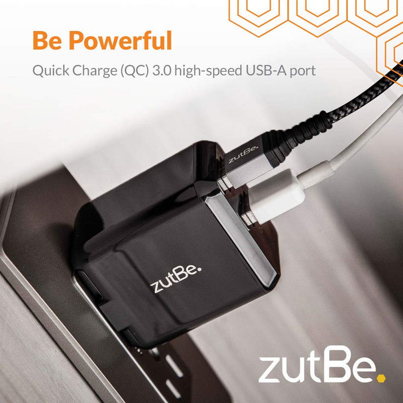  [AUSTRALIA] - zutBe Dual Port USB-A Foldable 30W, 2.4A Fast Foldable Plug, 1 Quick Charge QC 3.0 Wall Charger Compatible with iPhone 14 13 12 SE 11 X 8 7 & iPad Samsung Galaxy [Be Charitable, Durable, Confident]