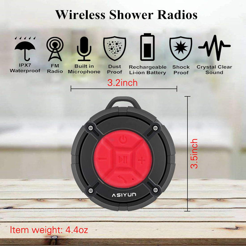ASIYUN Shower Radios, Waterproof Speaker with Louder HD Sound, Portable Wireless Speaker with Suction Cup, Built in Mic, for Bathroom, Pool, Beach, Outdoor (Red) Red - LeoForward Australia