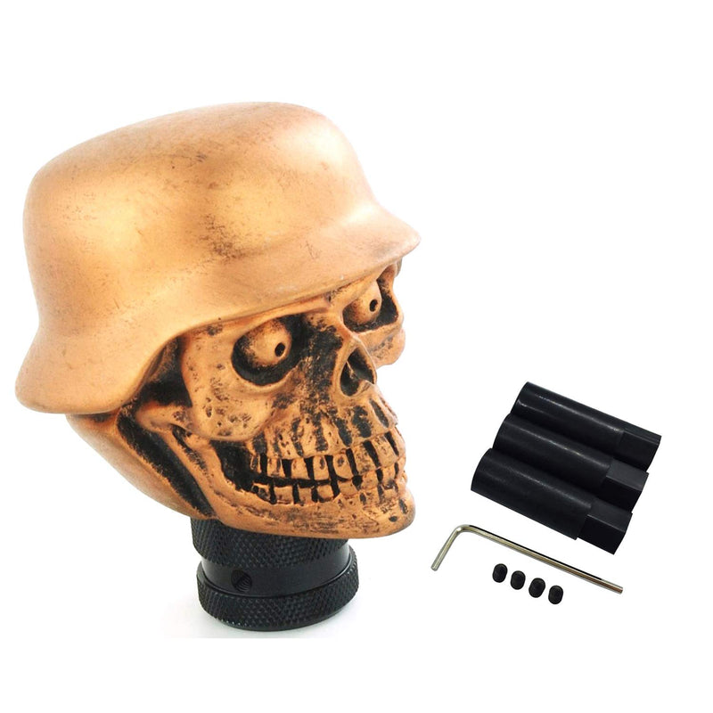  [AUSTRALIA] - Abfer Skull Gear Shift Knob Soldier Style Car Shifter Knobs Shifting Head Lever Fit Universal Automatic Manual Vehicles, Copper Yellow Copper-Yellow