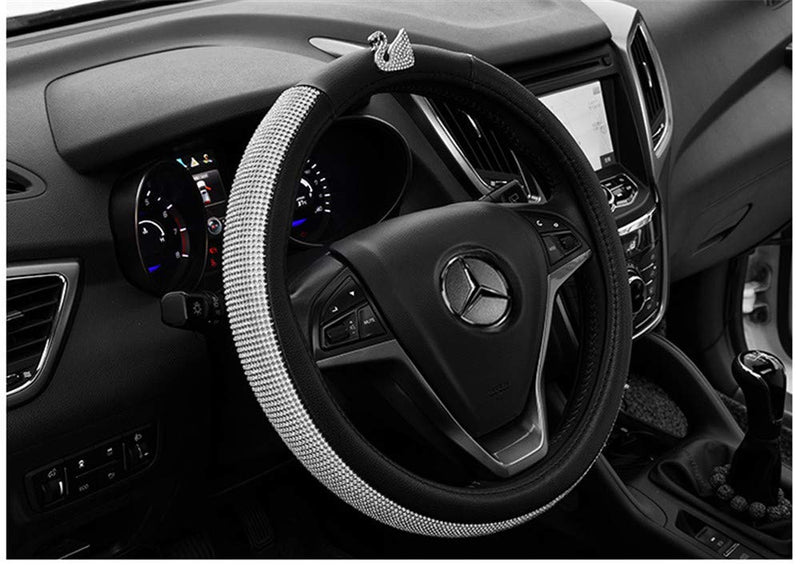  [AUSTRALIA] - JSP 2019 New Diamond Universal Leather Steering Wheel Cover with Bling Crystal Rhinestones Black