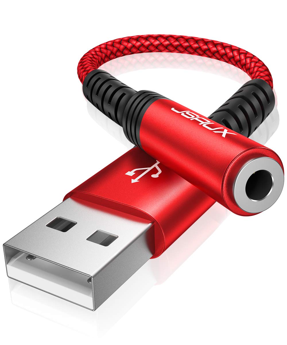  [AUSTRALIA] - JSAUX USB to 3.5mm Jack Audio Adapter，USB to Audio Jack Adapter Headset，USB-A to 3.5mm TRRS 4-Pole Female, External Stereo Sound Card for Headphone, Mac, PS4, PC, Laptop, Desktops and More -Grey/0.6FT Red