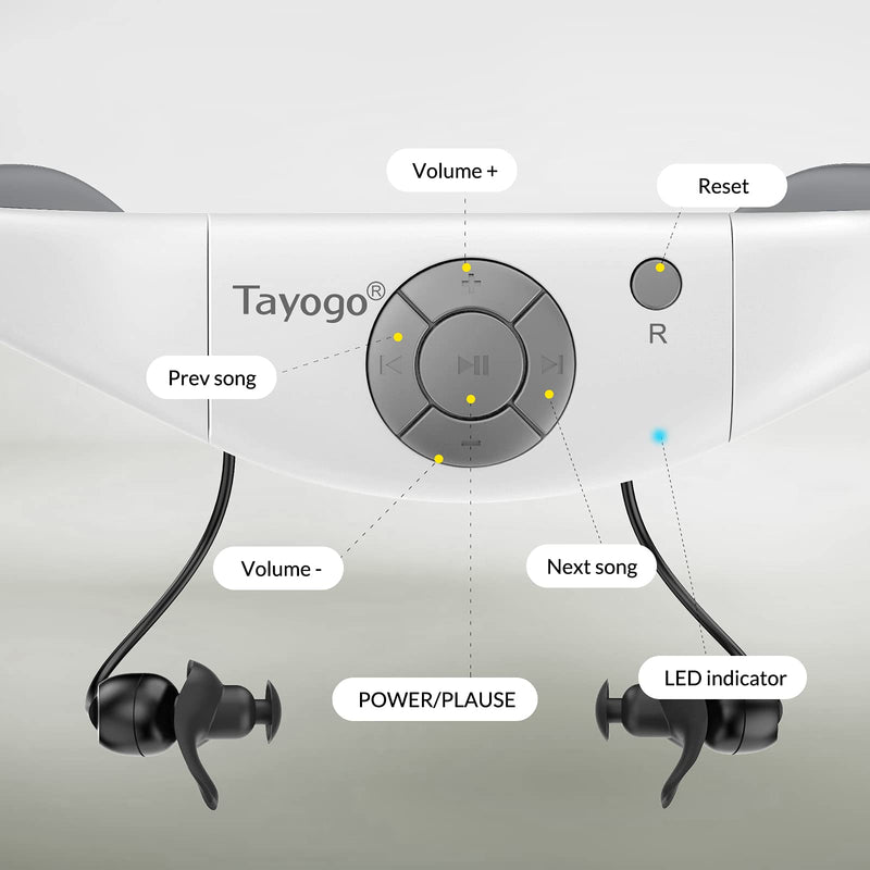  [AUSTRALIA] - Waterproof Mp3 Player for Swimming, Tayogo IPX8 8GB Underwater Swim Headphones for Sports(4 Pairs Earplugs)-White White