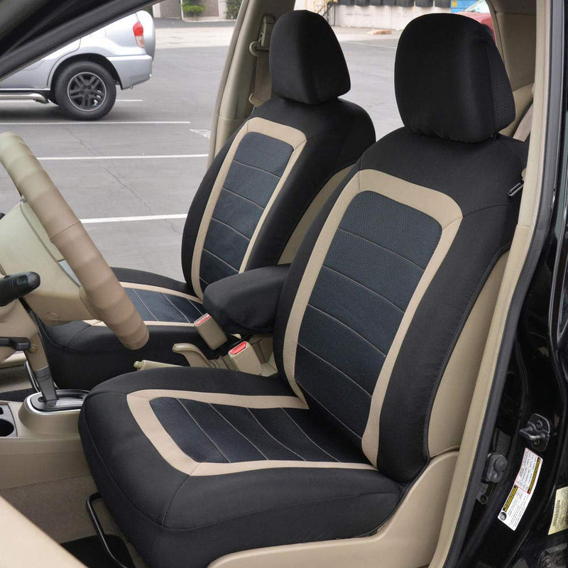  [AUSTRALIA] - BDK FreshMesh Car Seat Covers, Front Seats Only – 2 Beige Front Seat Covers with Matching Headrest Cover, Modern Sideless Design for Easy Installation, Universal Fit for Car Truck Van and SUV Beige Accent