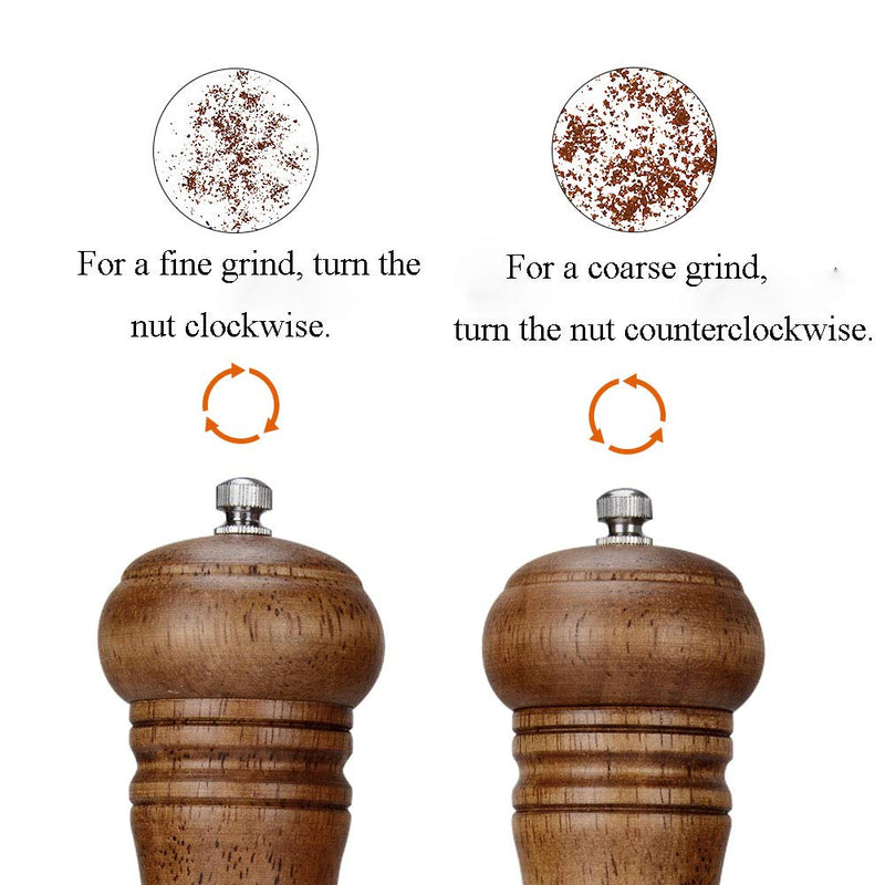  [AUSTRALIA] - XQXQ Wood Salt and Pepper Mill Set, Pepper Grinders, Salt Shakers with Adjustable Ceramic Rotor- 8 inches -Pack of 2