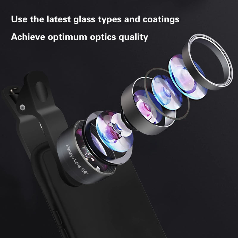  [AUSTRALIA] - Godefa Phone Camera Lens Kit, 14 in 1 Lenses with Selfie Light for iPhone 14 13 12 11 Xs X Pro Samsung and Other Andriod Smartphone, Universal Clip on Wide Angle+Macro+ Fisheye Camera Lenses