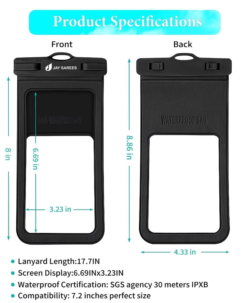  [AUSTRALIA] - Universal Waterproof Phone Pouch 3 Pack, IPX8 Phone Water Protector Pouch Case Bag Lanyard Compatible iPhone 14 13 12 Pro Max Samsung Galaxy S22, Waterproof Phone Holder Protector for Beach Swimming Glossy Black+Green+Orange