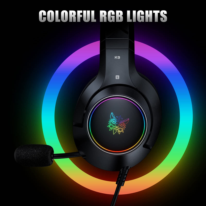  [AUSTRALIA] - Ajsaki K9 Mac Gaming Headset, Stereo Xbox One Gaming Headset with Mic & RGB Lights, Noise Cancelling Over Ear Headphones Compatible with PC, PS4, PS5, Nintendo Switch, Xbox One, Mac (Black)