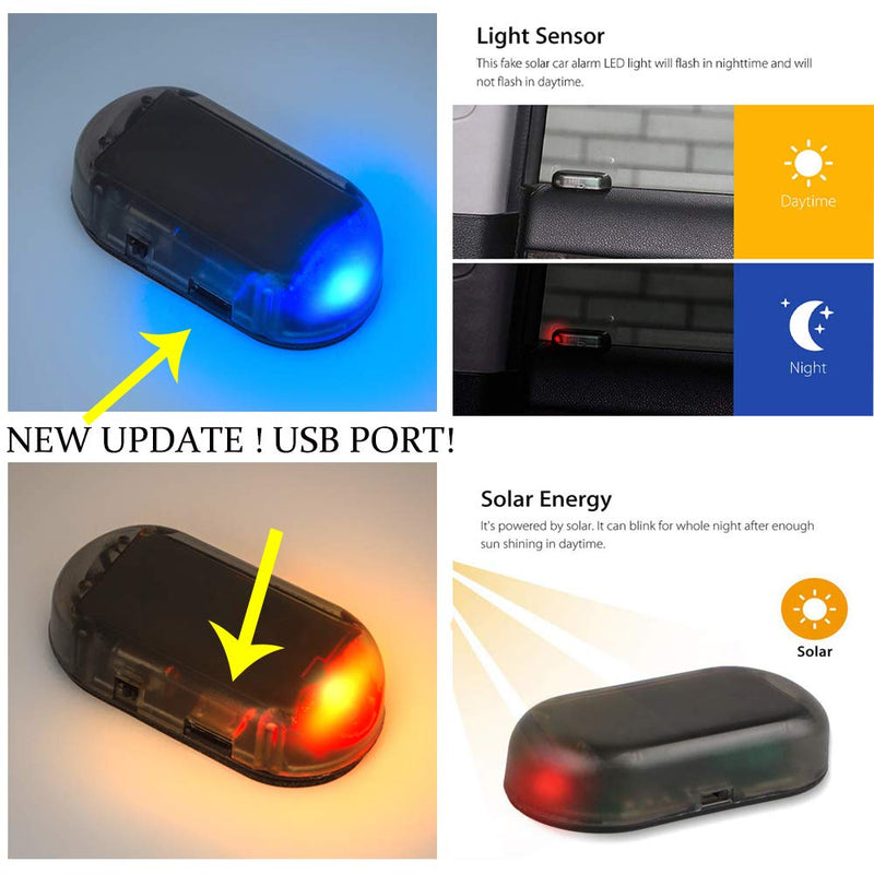  [AUSTRALIA] - PerfecTech Car Solar Power Simulated Dummy Alarm Warning Anti-Theft LED Flashing Security Light with new USB port（Red）