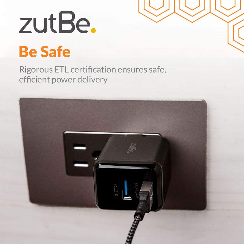  [AUSTRALIA] - zutBe Dual Port USB-A Foldable 30W, 2.4A Fast Foldable Plug, 1 Quick Charge QC 3.0 Wall Charger Compatible with iPhone 14 13 12 SE 11 X 8 7 & iPad Samsung Galaxy [Be Charitable, Durable, Confident]