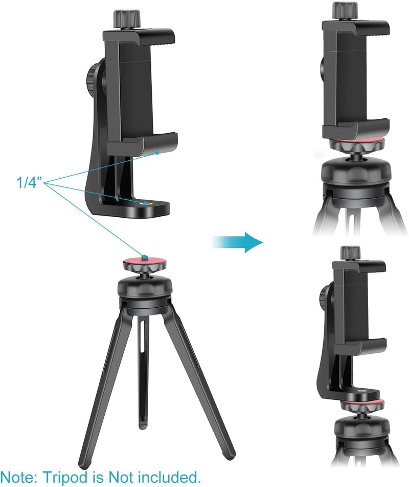  [AUSTRALIA] - Neewer Smartphone Holder Vertical Bracket with 1/4-inch Tripod Mount - Phone Clip Tripod Adapter Compatible with 13/13 Pro/13 Pro Max/13 Mini/12/11 Pro Max/X/XR, Galaxy S20+/S20, Huawei P40 Pro, etc.