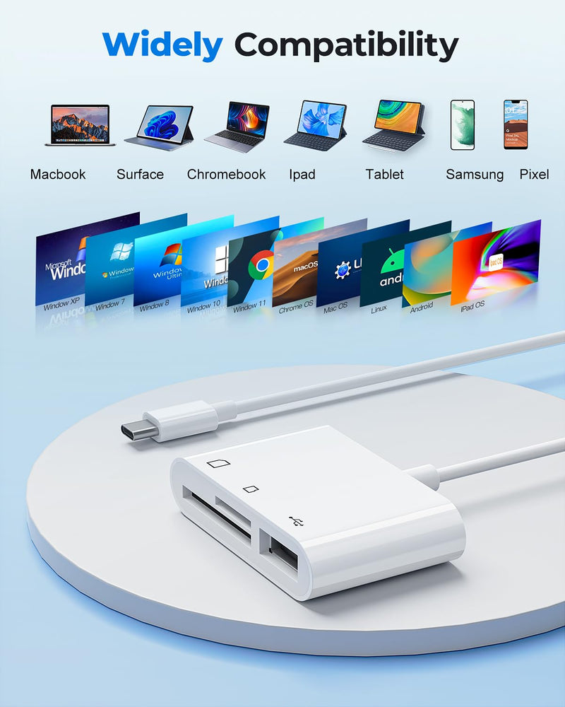  [AUSTRALIA] - USB C to Micro SD TF Memory Card Reader, 3-in-1 USB C Card Read Compatible with iPad Pro, MacBook Pro/Air, Chromebook, USB Camera Card Reader Adapter for XPS, Galaxy S10/S9 and More USB C Devices