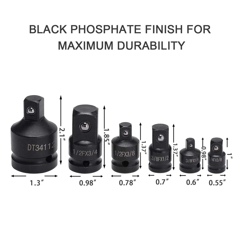  [AUSTRALIA] - HELAKLS 1/4 3/8 1/2 3/4 Inch Drive, 6-Piece Female To Male Air Impact Adapter and Reducer Socket Set, Cr-Mo Steel, Ball Detent, Tapered Square End Hand Tools For Men With Case