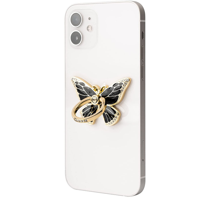  [AUSTRALIA] - Butterfly Cell Phone Ring Holder Finger Kickstand, Metal Ring Grip Holder, Universal Compatible with iPhone 12/12 Pro/12 Pro Max/11 Pro Max and Android Phone (Butterfly Charm Gold Black)