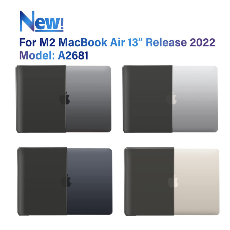  [AUSTRALIA] - IBENZER Compatible with M2 2022 MacBook Air 13 inch case, Model A2681, Hard Shell Case & Keyboard Cover & Screen Film& Type-C Adapter for New M2 Mac Air 13.6 in, Black, AT13-KK-BK+2TC For M2 2022 Macbook Air 13" A2681