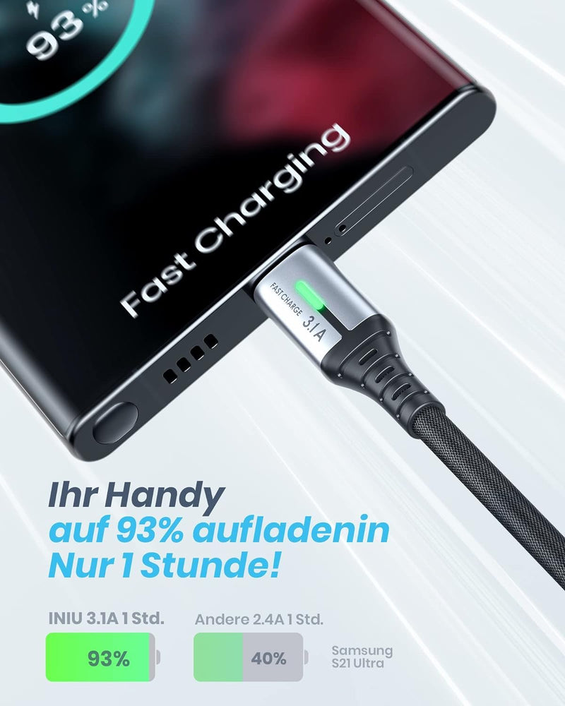  [AUSTRALIA] - INIU USB to USB C cable [3 pieces, 2M+2M+0.5M], charging cable USB C nylon data cable, 3.1A PD fast charging cable USB-C for Samsung Galaxy S22 S20 S10 iPhone 15 Huawei P30 Pixel 7 iPad Air Xiaomi PS5 etc.