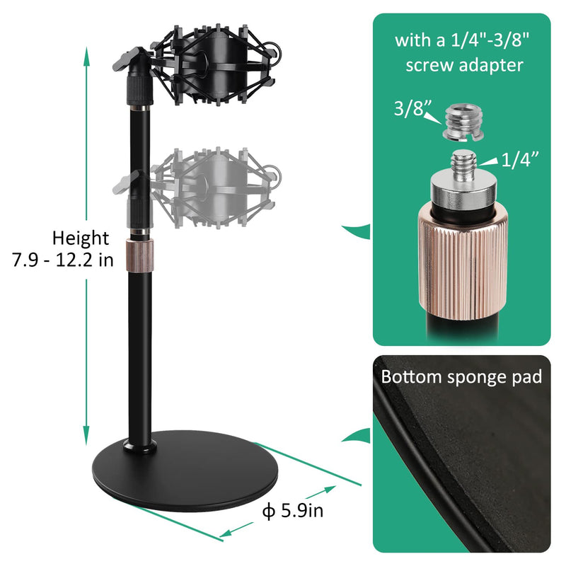  [AUSTRALIA] - AT2020 Desktop Mic Stand, Adjustable Height Table Mic Stand with Shock Mount, Pop Filter Windscreen, 1/4 to 3/8 Metal Adapter, Metal Weighted Base, for AT2020 AT2020USB AT2020USB+ AT2035 Mic by Rigych