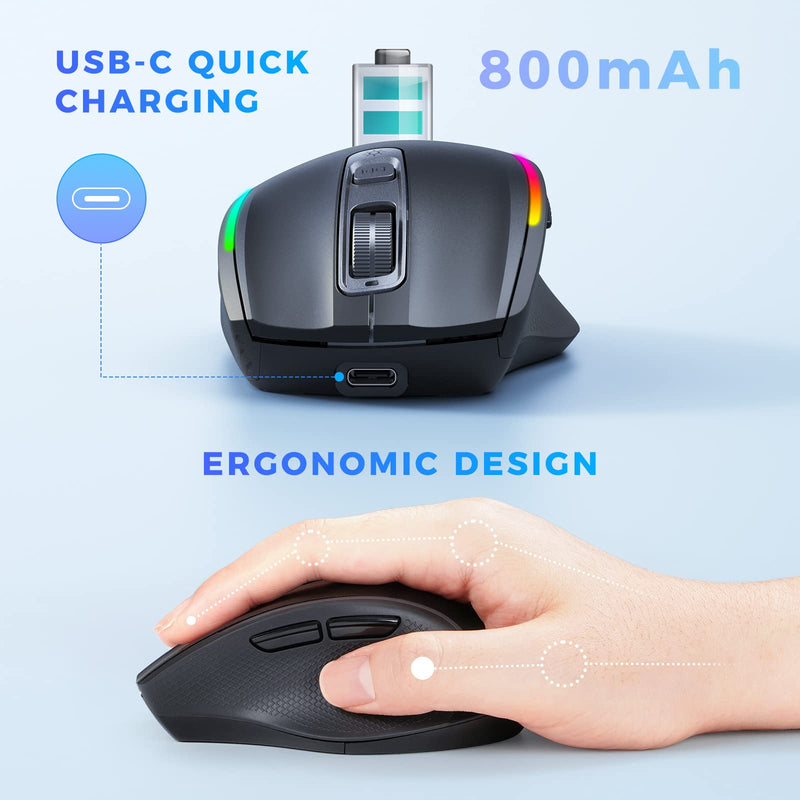  [AUSTRALIA] - Type C Wireless Mouse, Jiggler Mouse 2.4G USB C Cordless Quiet Rechargeable LED Dual Modes Computer Mice Mover Undetectable Keeps Computer Awake for PC, MacBook and All Type C Devices-Black Black