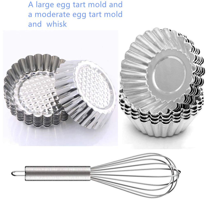  [AUSTRALIA] - Egg Tart Molds（ Middle 3.07In）and（ Large 3.74In ）are Reusable Aluminum Baking Tools（24 Pcs）with 1 whisk/Cake Cookie mould Tin cups