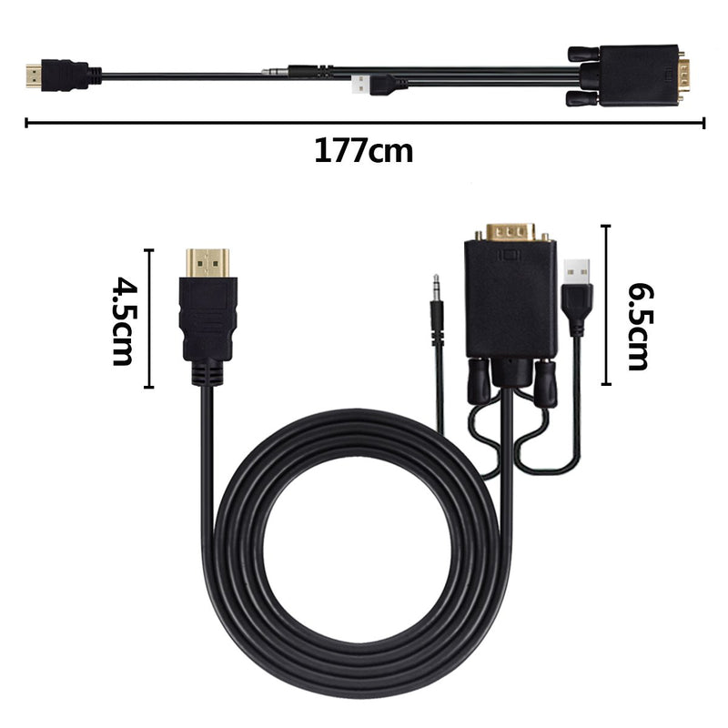 HDMI to VGA Adapter Cable with 3.5mm Audio Cord, 1080P HDMI to VGA Male Converter Cord Support Apple Mackbook Sony PS2 PS3 PS4 Xbox Notebook PC DVD Player Laptop TV Etc (6 Ft/1.8m) - LeoForward Australia