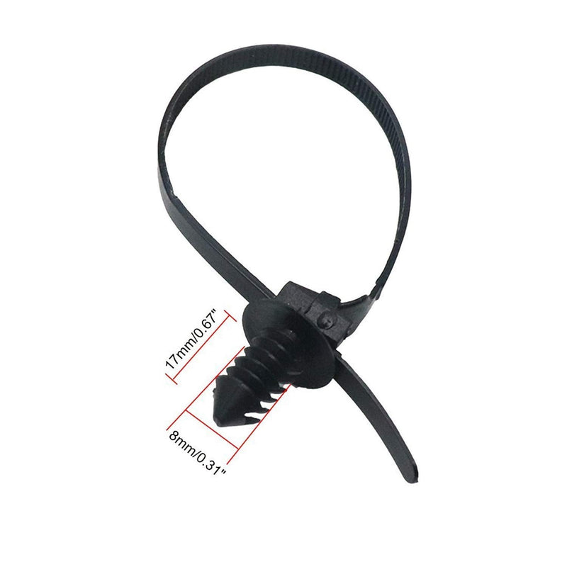  [AUSTRALIA] - XMHF 20pcs Nylon Push Mount Car Dome Cable Zip Tie, 6.5inch Length, Black